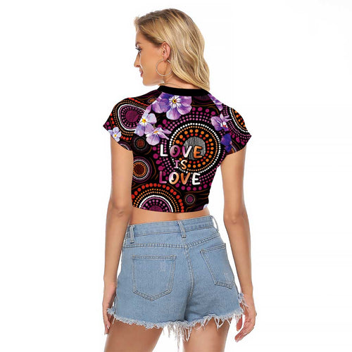 Australia First Nation LGBT - Lesbian Week Raglan Cropped T Shirt Sapphic Violet - Love Is Love - Aussie Hoodie