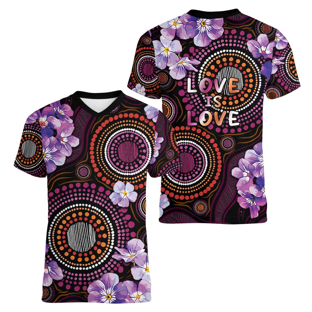 Australia First Nation LGBT - Lesbian Week Women V-Neck T-Shirt Sapphic Violet - Love Is Love - Aussie Hoodie