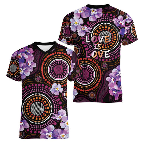 Australia First Nation LGBT - Lesbian Week Women V-Neck T-Shirt Sapphic Violet - Love Is Love - Aussie Hoodie