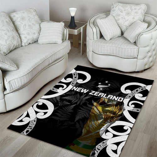 New Zealand WC2026 Black Area Rug Silver Fern