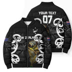 New Zealand WC2026 Custom Black Bomber Puffer Jacket Silver Fern