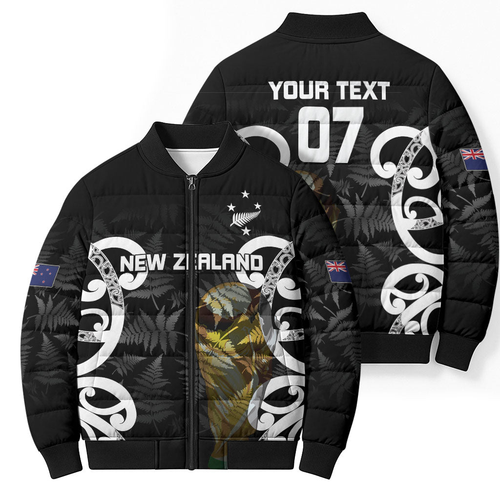 New Zealand WC2026 Custom Black Bomber Puffer Jacket Silver Fern