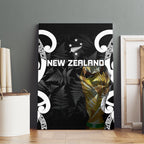 New Zealand WC2026 Black Canvas Wall Art Silver Fern