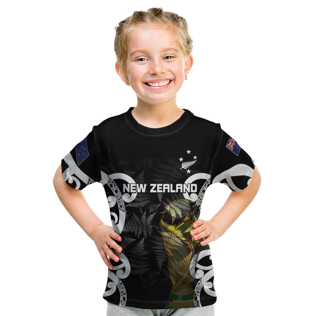 New Zealand WC2026 Custom Black Kid T Shirt Silver Fern