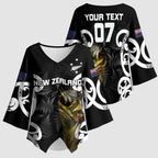 New Zealand WC2026 Custom Black Kimono Sleeve Blouse Silver Fern