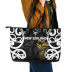 New Zealand WC2026 Black Leather Tote Bag Silver Fern