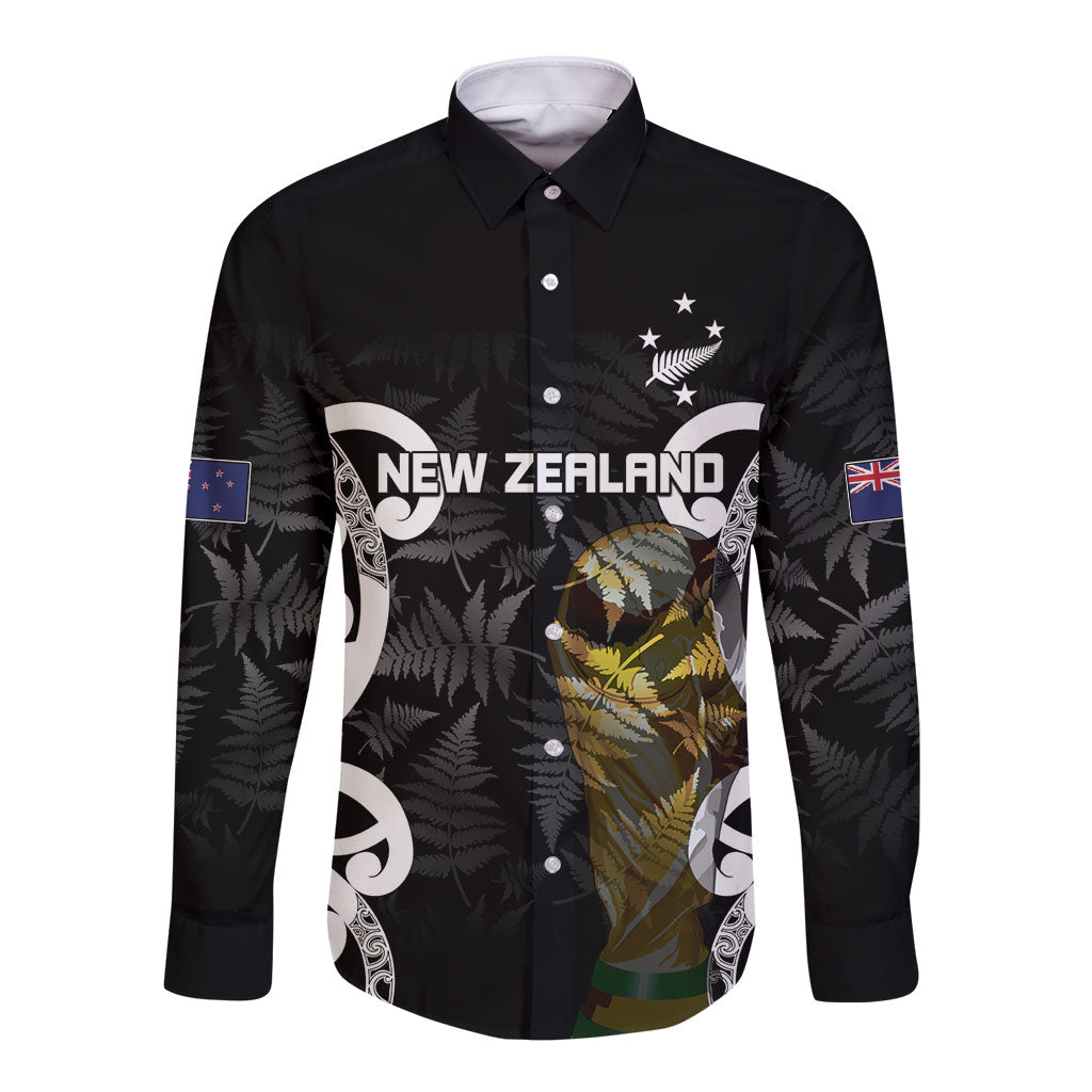 New Zealand WC2026 Custom Black Long Sleeve Button Shirt Silver Fern