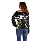 New Zealand WC2026 Custom Black Off Shoulder Sweater Silver Fern