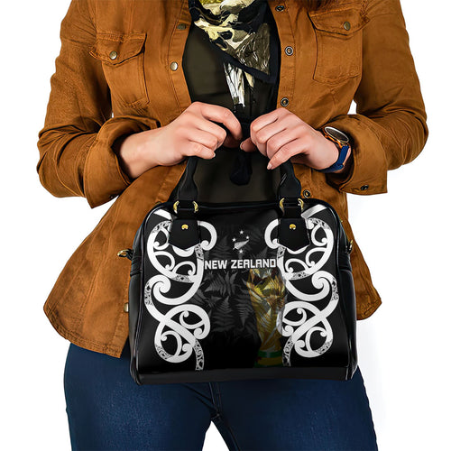 New Zealand WC2026 Black Shoulder Handbag Silver Fern