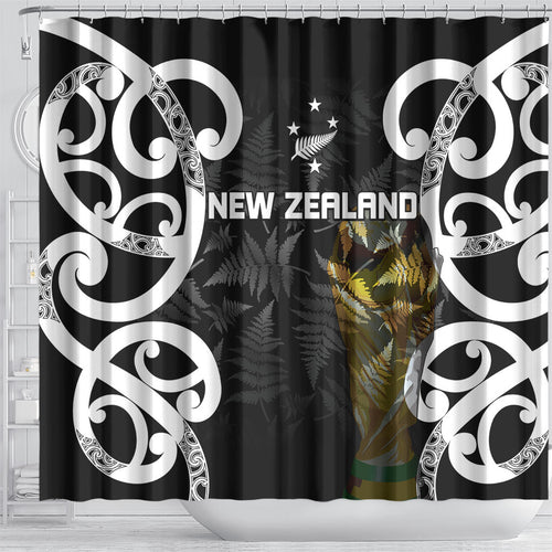 New Zealand WC2026 Black Shower Curtain Silver Fern
