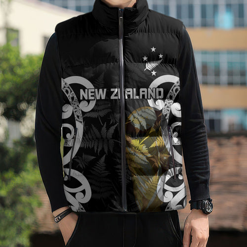 New Zealand WC2026 Custom Black Sleeveless Puffer Jacket Silver Fern