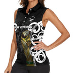 New Zealand WC2026 Custom Black Women Sleeveless Polo Shirt Silver Fern