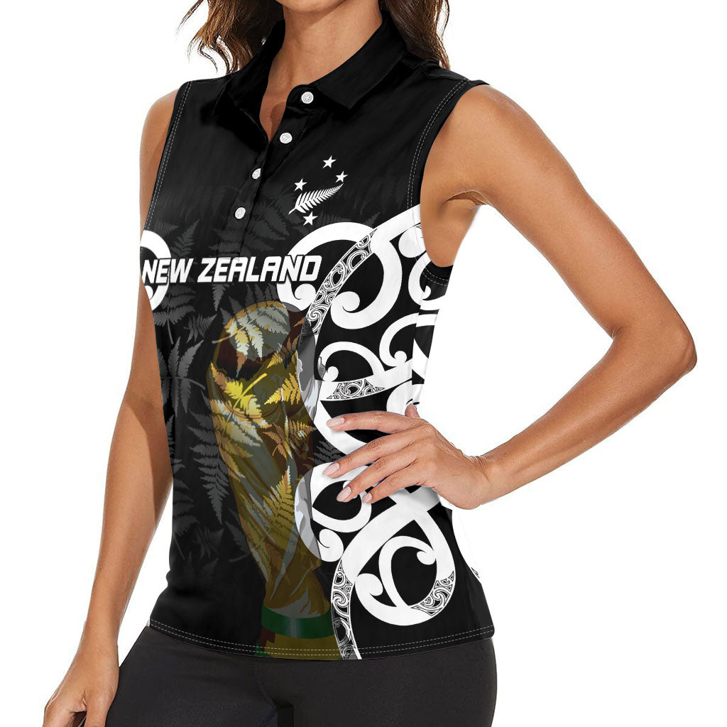 New Zealand WC2026 Custom Black Women Sleeveless Polo Shirt Silver Fern