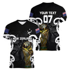 New Zealand WC2026 Custom Black Women V-Neck T-Shirt Silver Fern