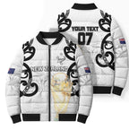 New Zealand WC2026 Custom White Bomber Puffer Jacket Silver Fern