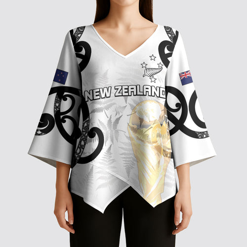 New Zealand WC2026 Custom White Kimono Sleeve Blouse Silver Fern