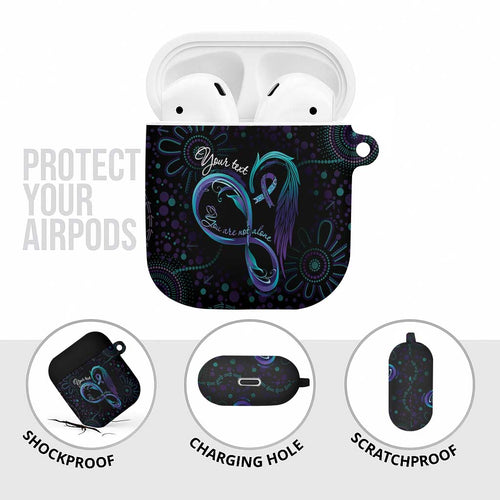 Personalized Australia Indigenous Infinity Heart AirPods Case Purple Teal Ribbon You Are Not Alone - Aussie Hoodie