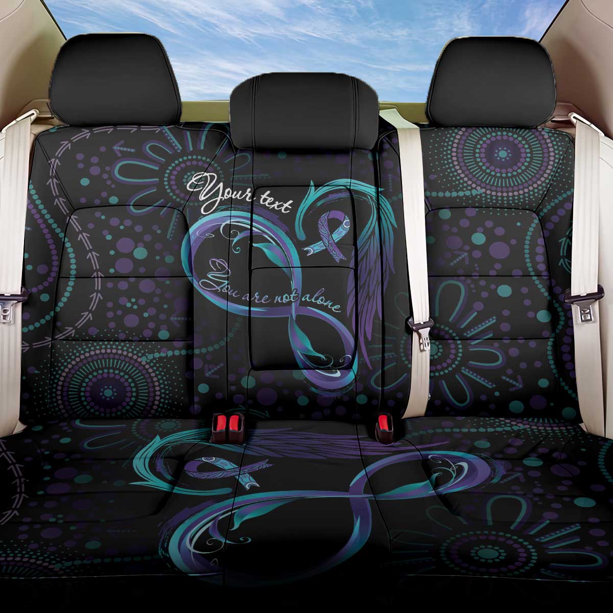 Personalized Australia Indigenous Infinity Heart Back Car Seat Cover Purple Teal Ribbon You Are Not Alone - Aussie Hoodie