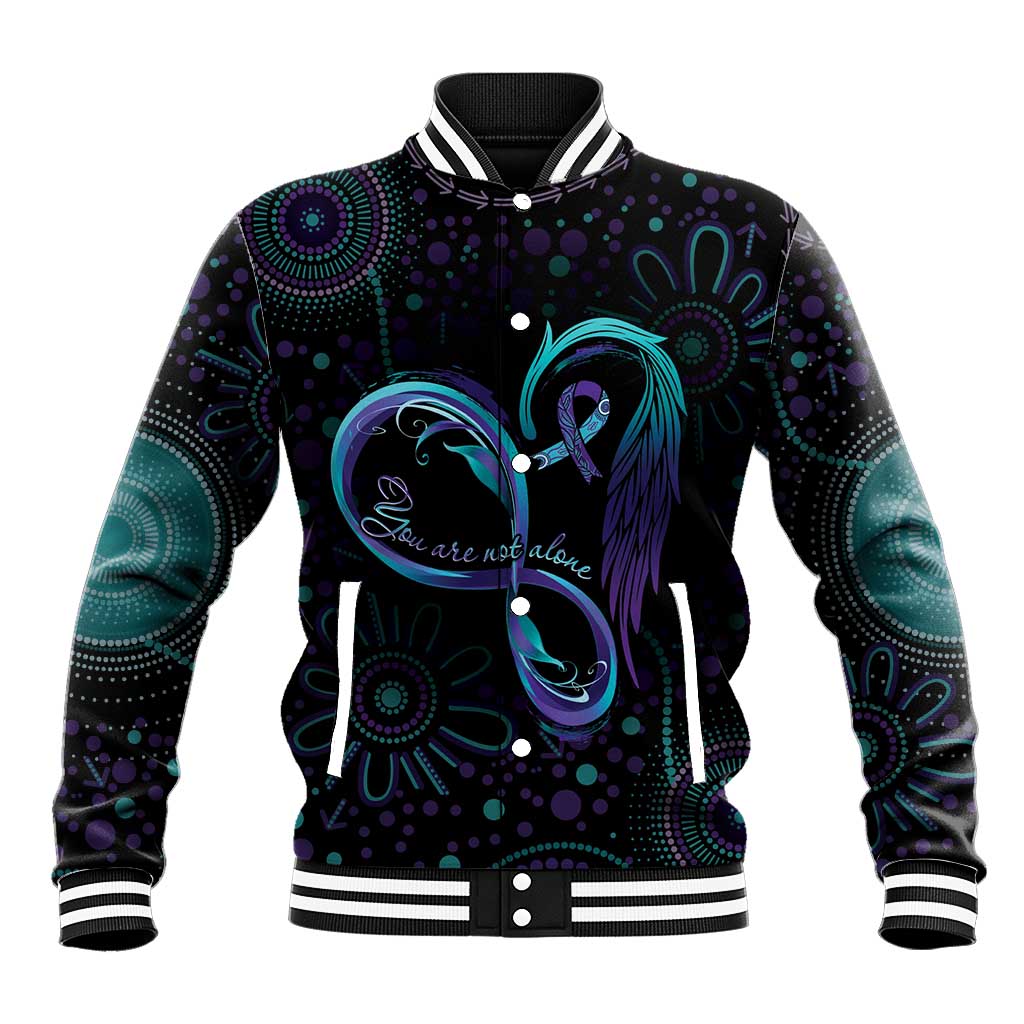 Personalized Australia Indigenous Infinity Heart Baseball Jacket Purple Teal Ribbon You Are Not Alone - Aussie Hoodie