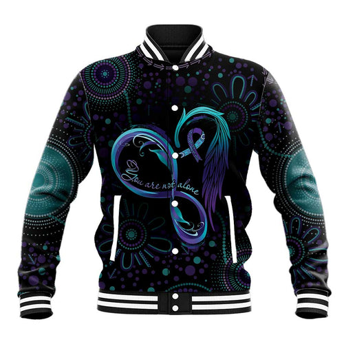 Personalized Australia Indigenous Infinity Heart Baseball Jacket Purple Teal Ribbon You Are Not Alone - Aussie Hoodie
