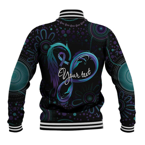 Personalized Australia Indigenous Infinity Heart Baseball Jacket Purple Teal Ribbon You Are Not Alone - Aussie Hoodie