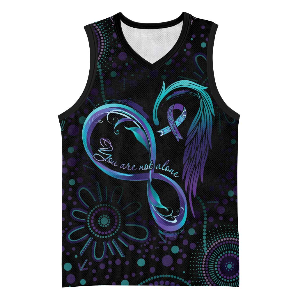 Personalized Australia Indigenous Infinity Heart Basketball Jersey Purple Teal Ribbon You Are Not Alone - Aussie Hoodie