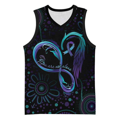 Personalized Australia Indigenous Infinity Heart Basketball Jersey Purple Teal Ribbon You Are Not Alone - Aussie Hoodie