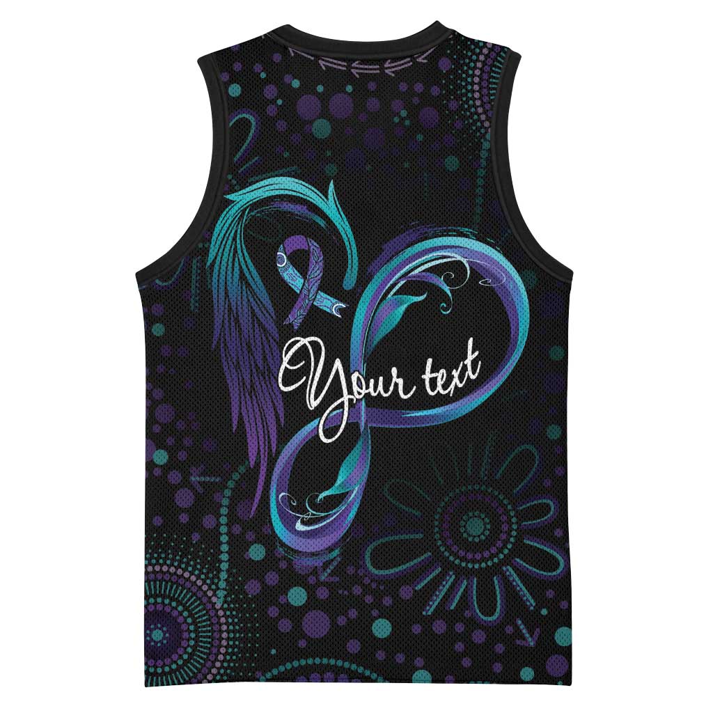 Personalized Australia Indigenous Infinity Heart Basketball Jersey Purple Teal Ribbon You Are Not Alone - Aussie Hoodie