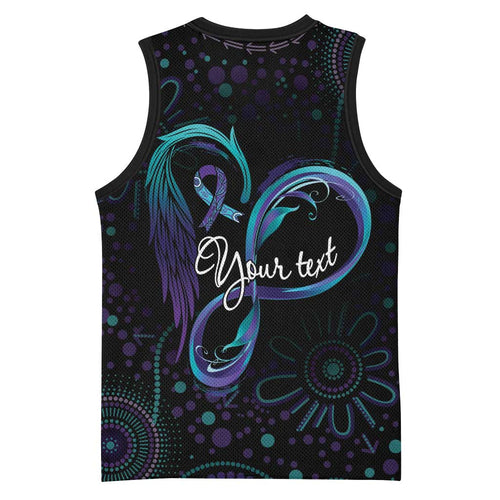 Personalized Australia Indigenous Infinity Heart Basketball Jersey Purple Teal Ribbon You Are Not Alone - Aussie Hoodie