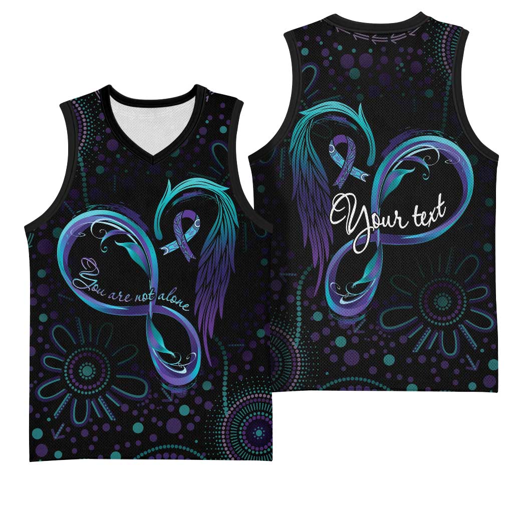 Personalized Australia Indigenous Infinity Heart Basketball Jersey Purple Teal Ribbon You Are Not Alone - Aussie Hoodie