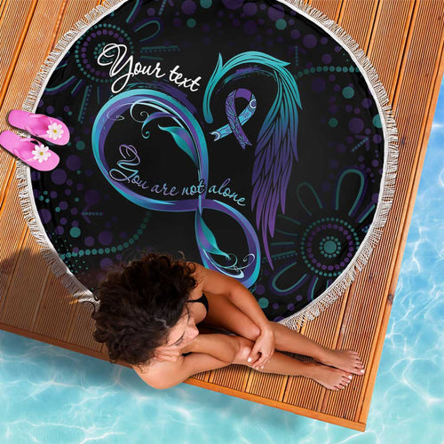 Personalized Australia Indigenous Infinity Heart Beach Blanket Purple Teal Ribbon You Are Not Alone - Aussie Hoodie