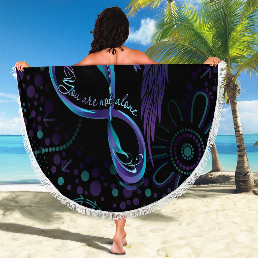 Personalized Australia Indigenous Infinity Heart Beach Blanket Purple Teal Ribbon You Are Not Alone - Aussie Hoodie
