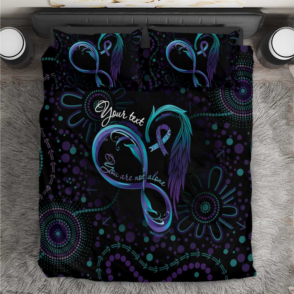 Personalized Australia Indigenous Infinity Heart Bedding Set Purple Teal Ribbon You Are Not Alone - Aussie Hoodie