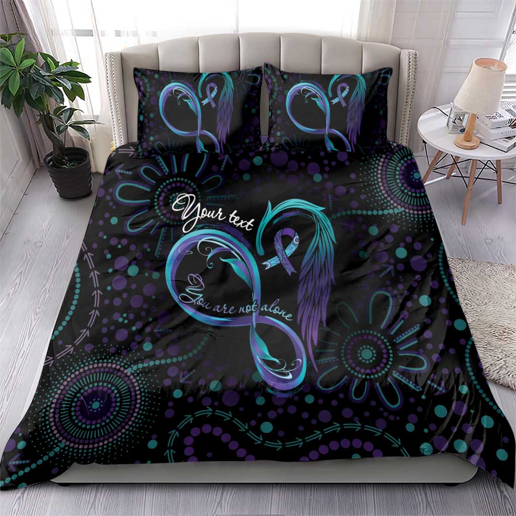 Personalized Australia Indigenous Infinity Heart Bedding Set Purple Teal Ribbon You Are Not Alone - Aussie Hoodie