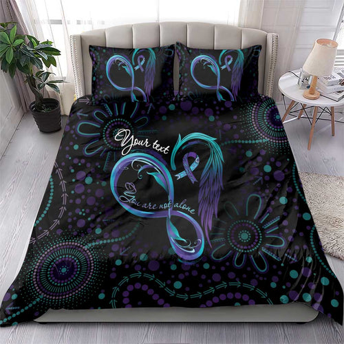Personalized Australia Indigenous Infinity Heart Bedding Set Purple Teal Ribbon You Are Not Alone - Aussie Hoodie