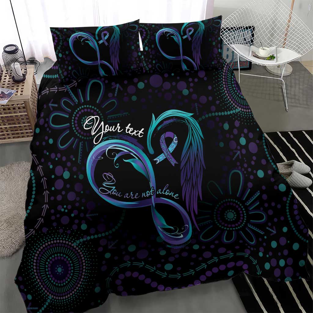 Personalized Australia Indigenous Infinity Heart Bedding Set Purple Teal Ribbon You Are Not Alone - Aussie Hoodie