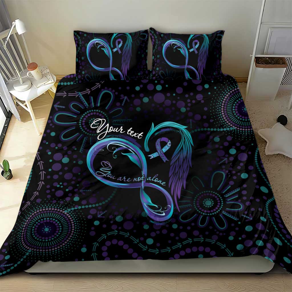 Personalized Australia Indigenous Infinity Heart Bedding Set Purple Teal Ribbon You Are Not Alone - Aussie Hoodie
