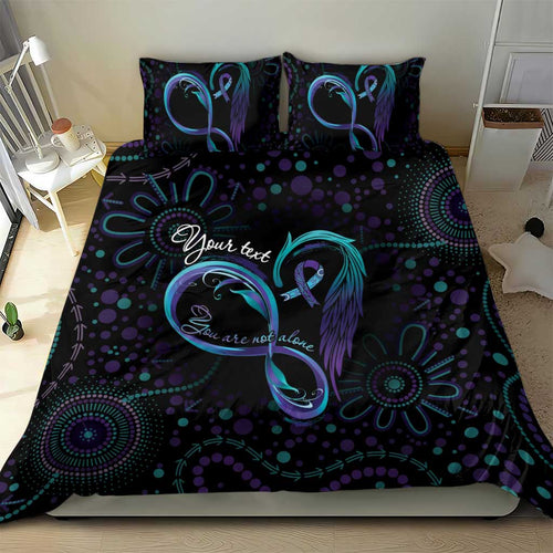 Personalized Australia Indigenous Infinity Heart Bedding Set Purple Teal Ribbon You Are Not Alone - Aussie Hoodie