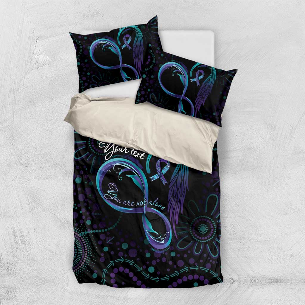 Personalized Australia Indigenous Infinity Heart Bedding Set Purple Teal Ribbon You Are Not Alone - Aussie Hoodie