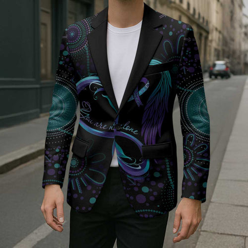 Personalized Australia Indigenous Infinity Heart Blazer Purple Teal Ribbon You Are Not Alone - Aussie Hoodie