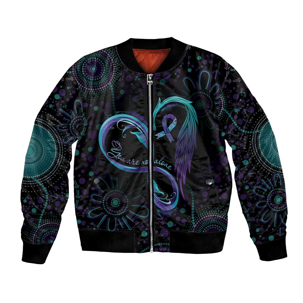 Personalized Australia Indigenous Infinity Heart Bomber Jacket Purple Teal Ribbon You Are Not Alone - Aussie Hoodie