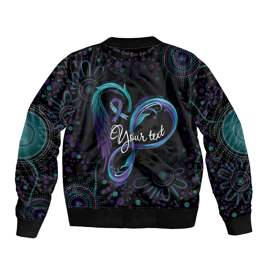 Personalized Australia Indigenous Infinity Heart Bomber Jacket Purple Teal Ribbon You Are Not Alone - Aussie Hoodie