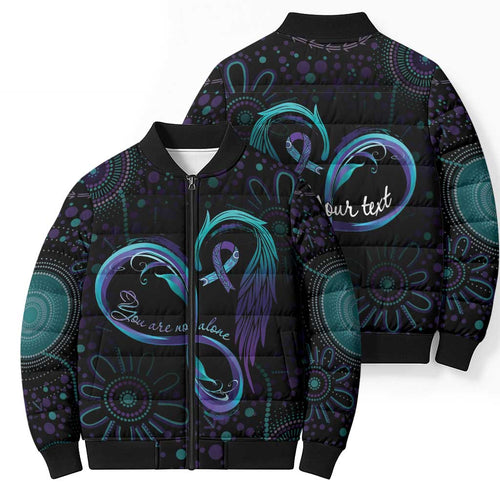 Personalized Australia Indigenous Infinity Heart Bomber Puffer Jacket Purple Teal Ribbon You Are Not Alone - Aussie Hoodie