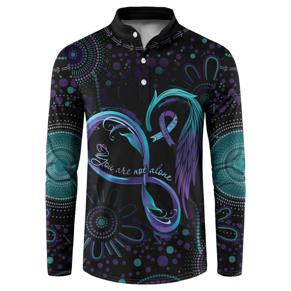 Personalized Australia Indigenous Infinity Heart Button Sweatshirt Purple Teal Ribbon You Are Not Alone - Aussie Hoodie