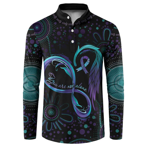 Personalized Australia Indigenous Infinity Heart Button Sweatshirt Purple Teal Ribbon You Are Not Alone - Aussie Hoodie
