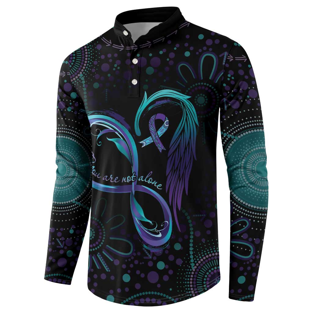 Personalized Australia Indigenous Infinity Heart Button Sweatshirt Purple Teal Ribbon You Are Not Alone - Aussie Hoodie