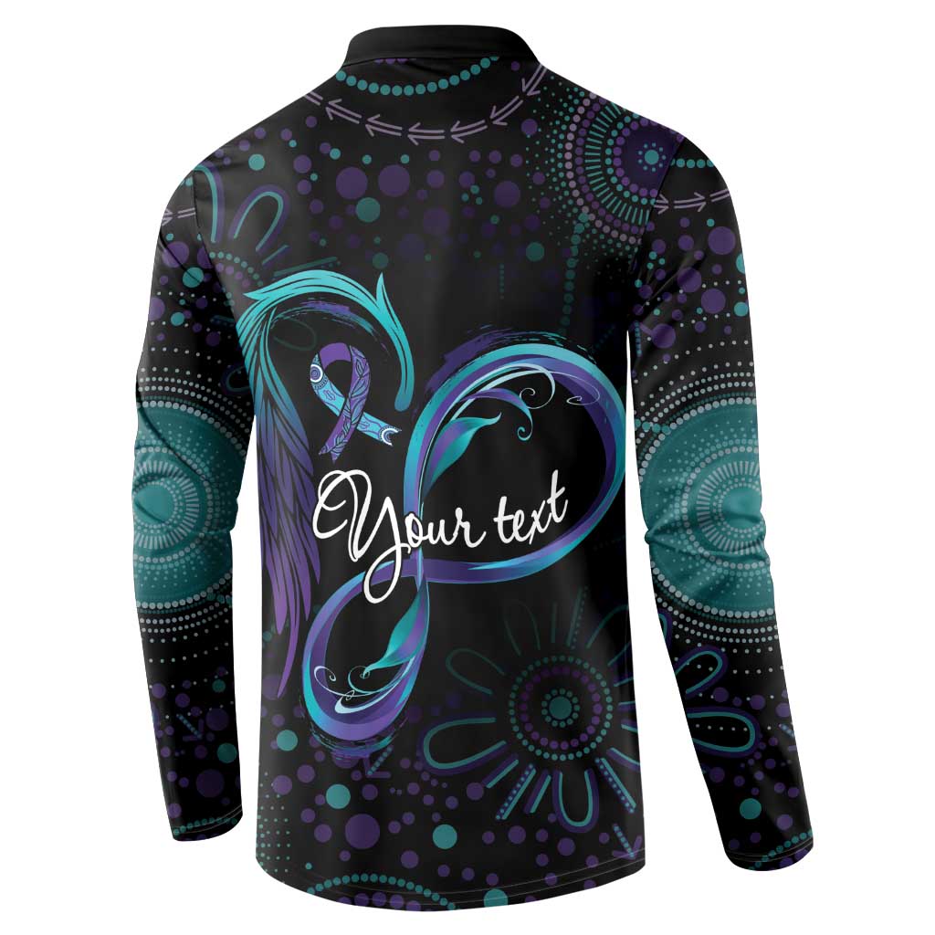 Personalized Australia Indigenous Infinity Heart Button Sweatshirt Purple Teal Ribbon You Are Not Alone - Aussie Hoodie