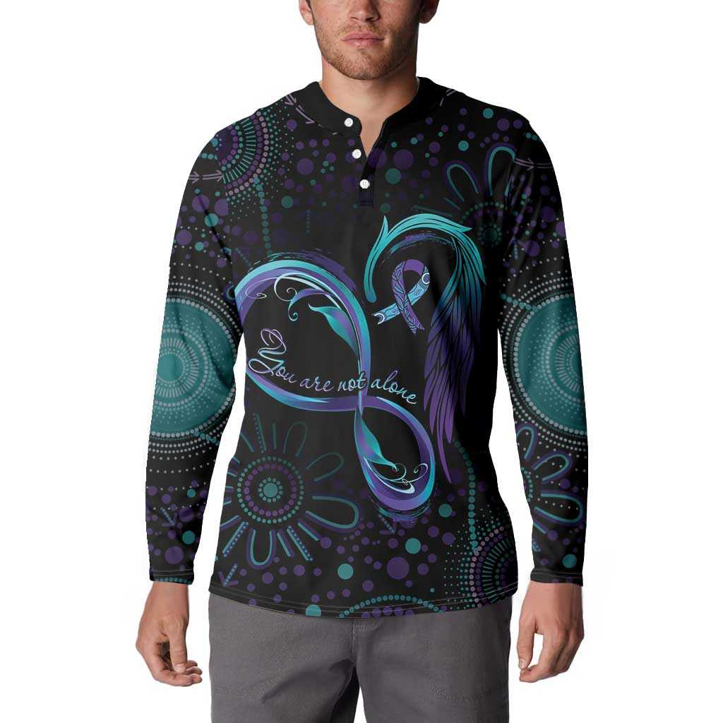 Personalized Australia Indigenous Infinity Heart Button Sweatshirt Purple Teal Ribbon You Are Not Alone - Aussie Hoodie