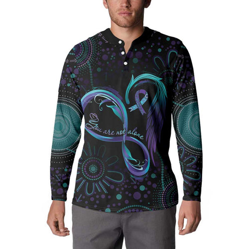Personalized Australia Indigenous Infinity Heart Button Sweatshirt Purple Teal Ribbon You Are Not Alone - Aussie Hoodie