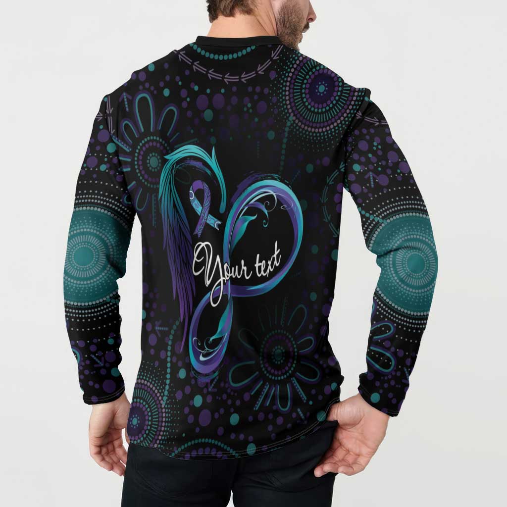 Personalized Australia Indigenous Infinity Heart Button Sweatshirt Purple Teal Ribbon You Are Not Alone - Aussie Hoodie